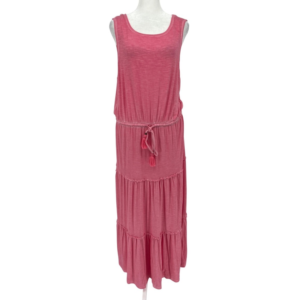 Knox Rose Pink Sleeveless Tiered Maxi Dress Drawstring Tassel Large‎ Beach Boho